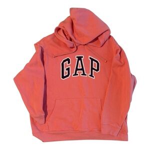 GAP Women’s XL Cupid Pink with Navy Spell Out Arch Sweatshirt Hoodie Pullover